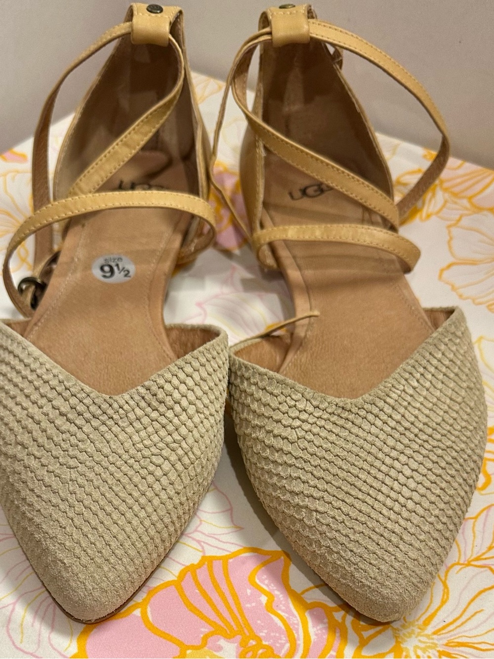 UGG Beige Pointed-Toe Ankle-Strap Flats - Women